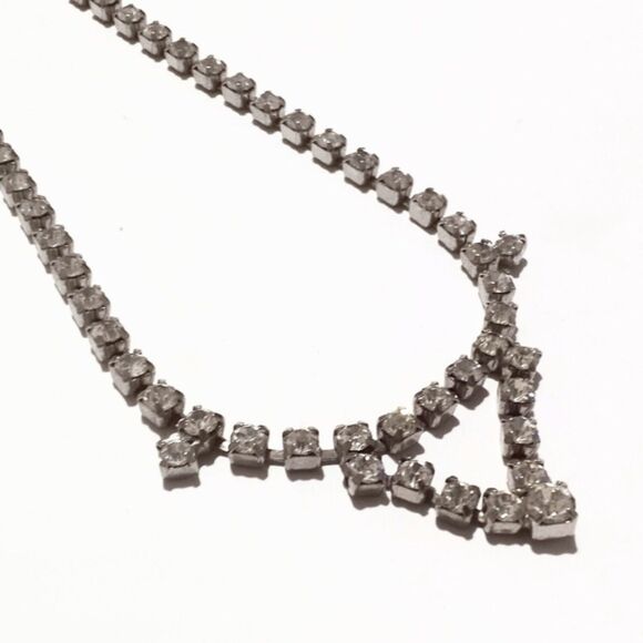 Vintage Delicate Prong Set Clear Rhinestone Choker Mid Century Necklace - Picture 1 of 6